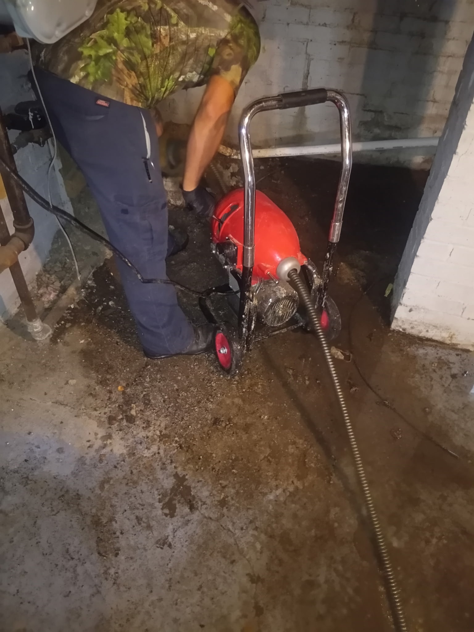 Plumber clearing a toilet